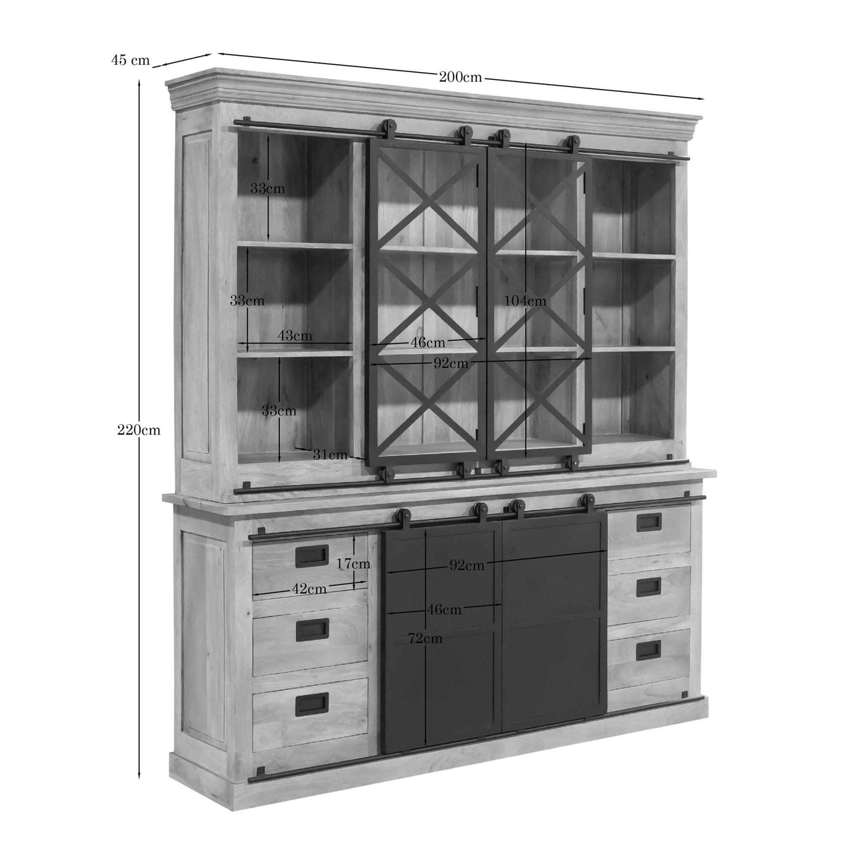 Vitrinekast Fresno XXL| 200 cm Starfurn