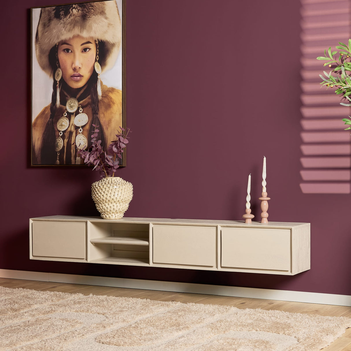 Zwevend Tv-meubel - Naturel Mangohout - 120 cm - 1 Lade & 2 Open Vakken Entertainment Centers & TV Stands Starfurn