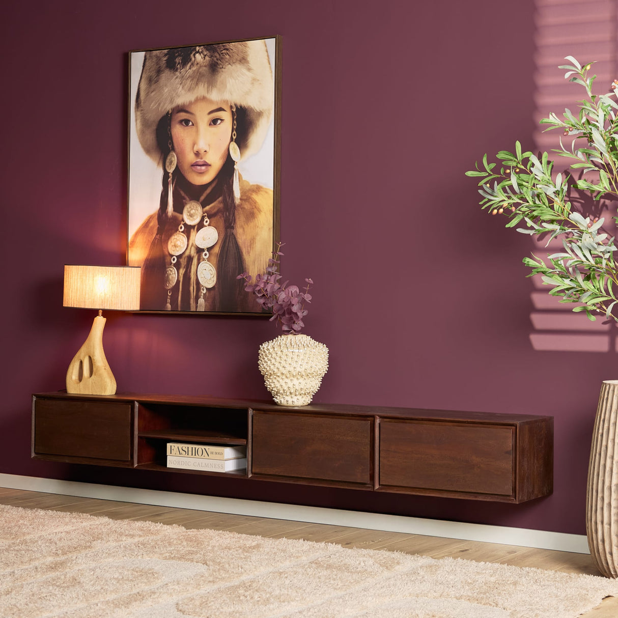 Zwevend Tv-meubel - Naturel Mangohout - 120 cm - 1 Lade & 2 Open Vakken Entertainment Centers & TV Stands Starfurn