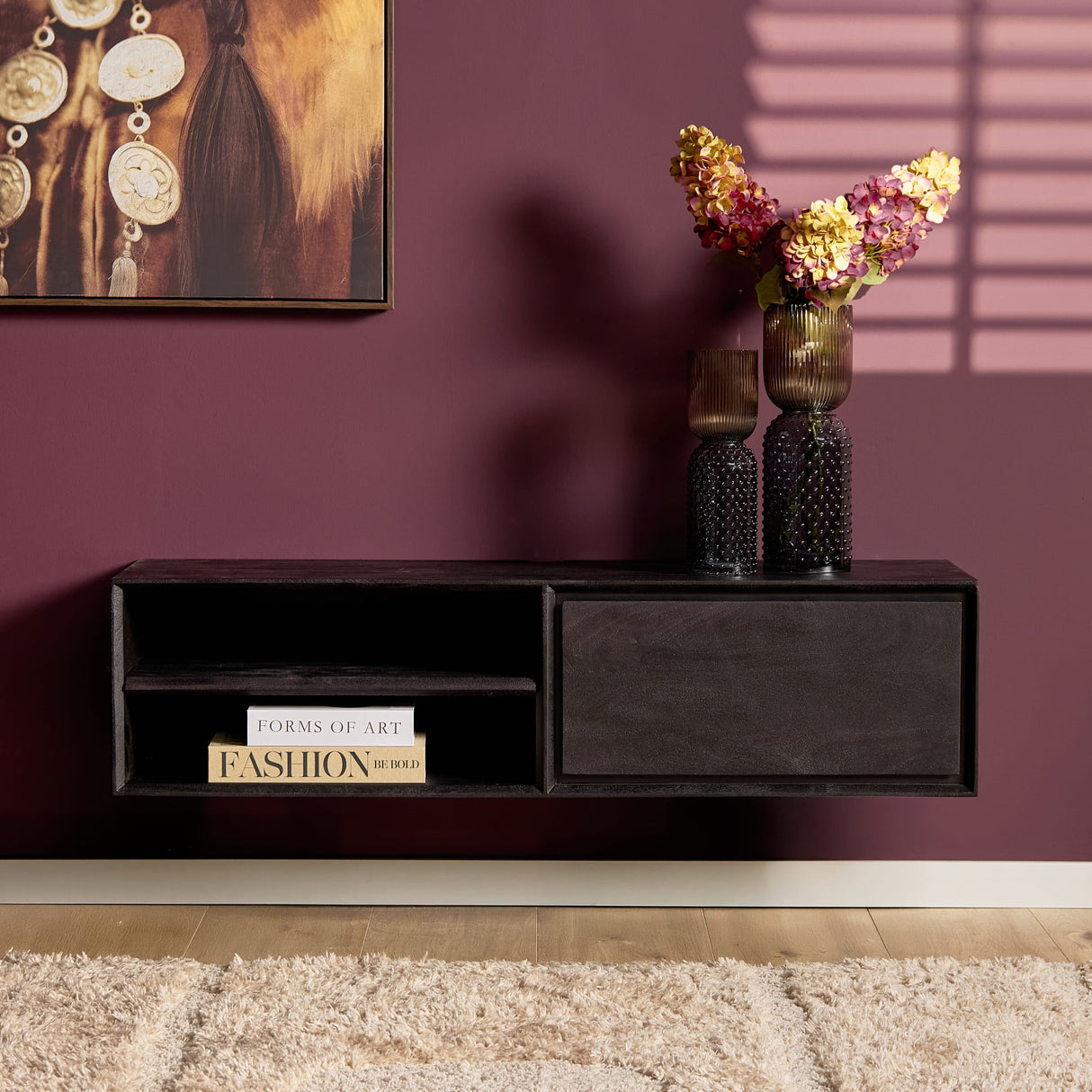 Zwevend Tv-meubel - Naturel Mangohout - 120 cm - 1 Lade & 2 Open Vakken Entertainment Centers & TV Stands Starfurn