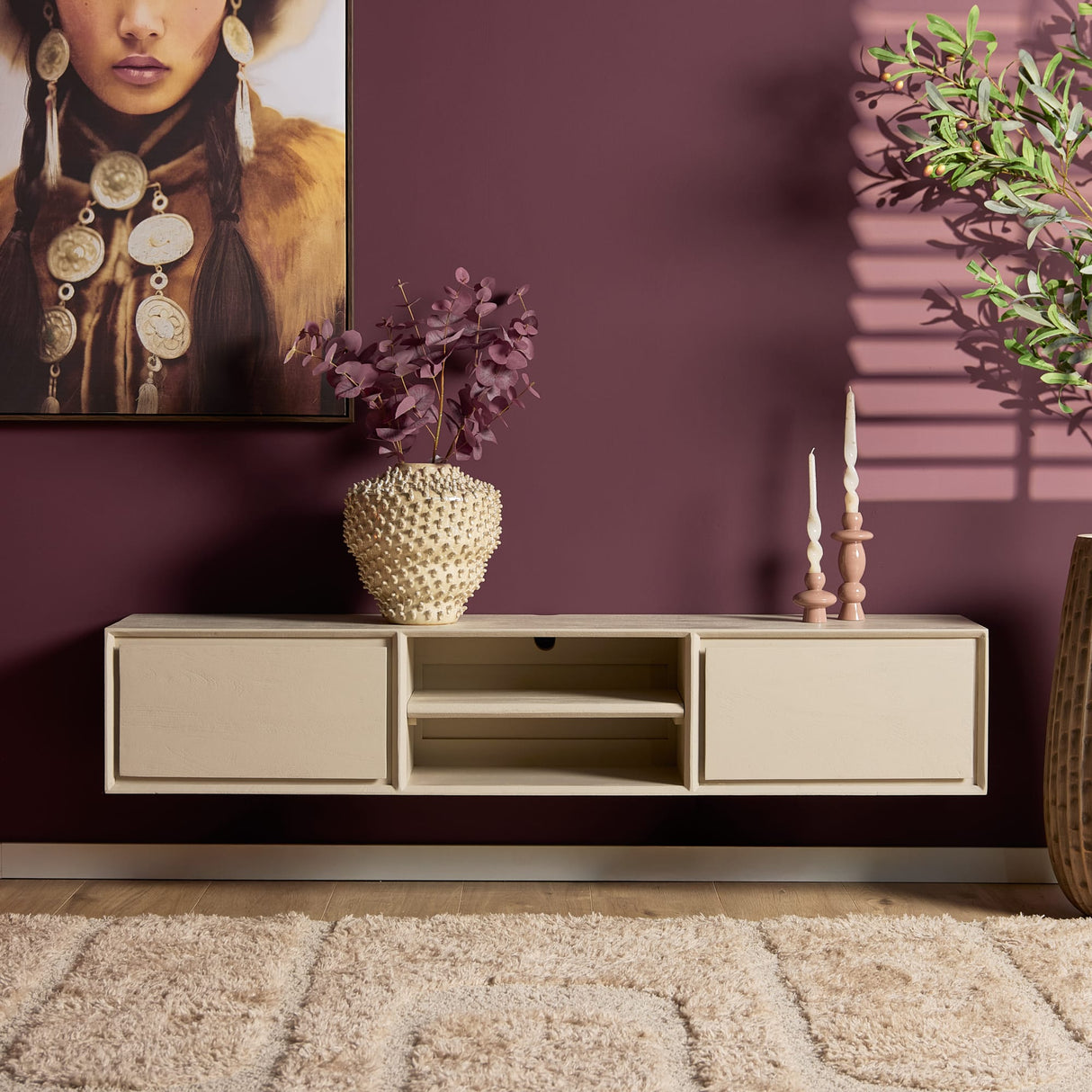 Zwevend Tv-meubel - Naturel Mangohout - 120 cm - 1 Lade & 2 Open Vakken Entertainment Centers & TV Stands Starfurn