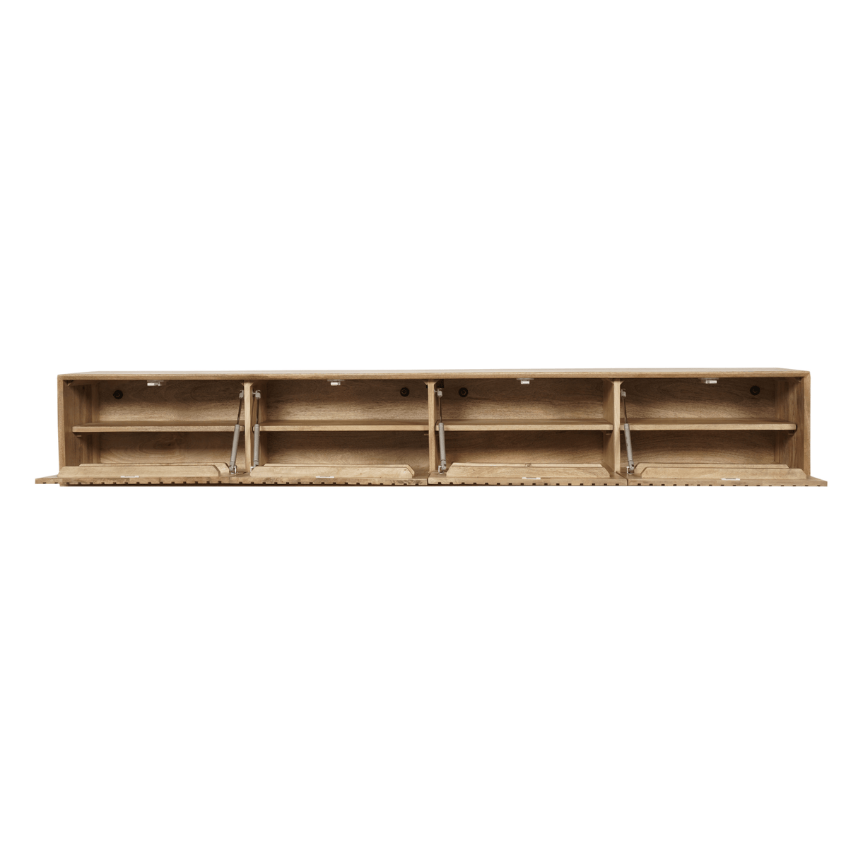 Zwevend TV-meubel Zand Mangohout - 120 cm - Verticaal Lattenpatroon en Push-to-Open Entertainment Centers & TV Stands Starfurn