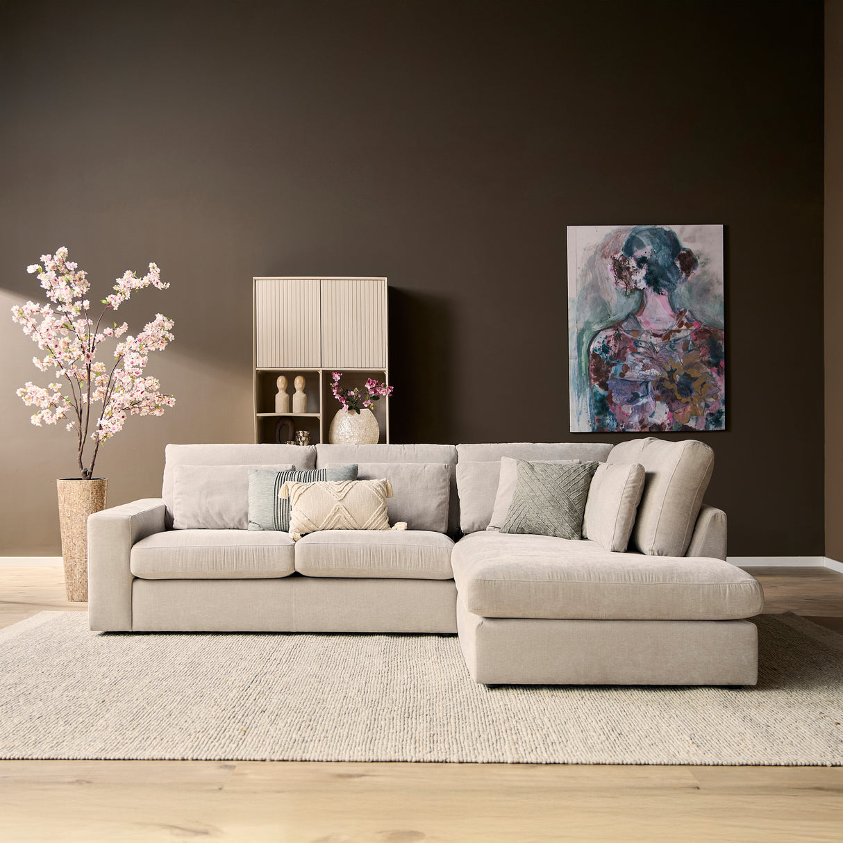 Hoekbank - Beige - Toffee - Boston Stof - 2,5-zits - Divan Rechts
