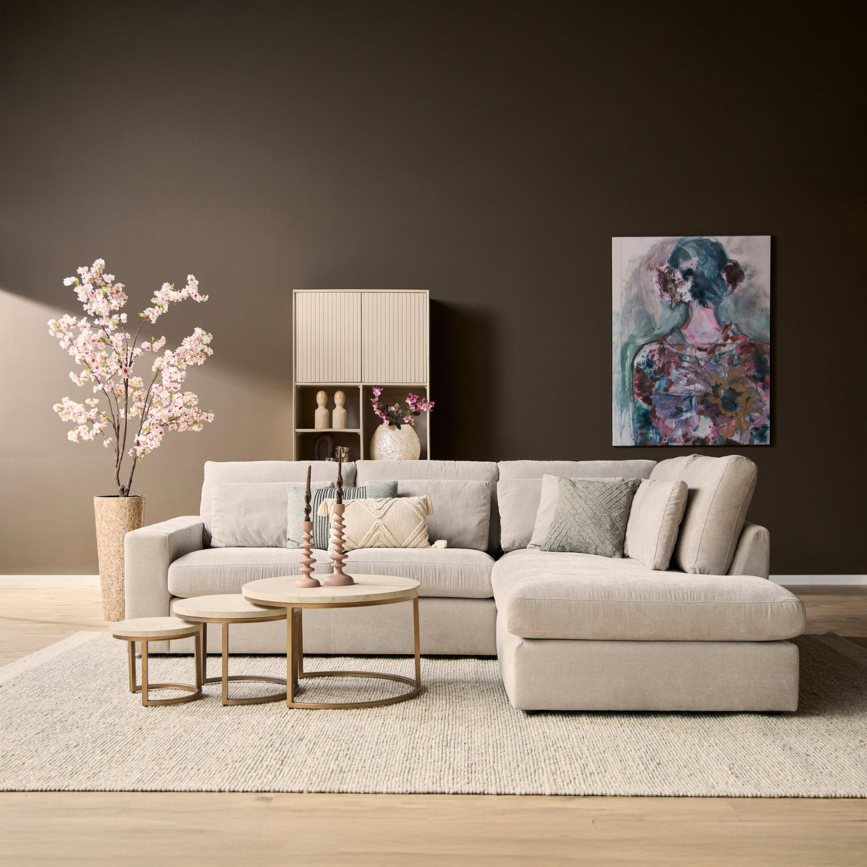 Hoekbank - Beige - Toffee - Boston Stof - 2,5-zits - Divan Rechts