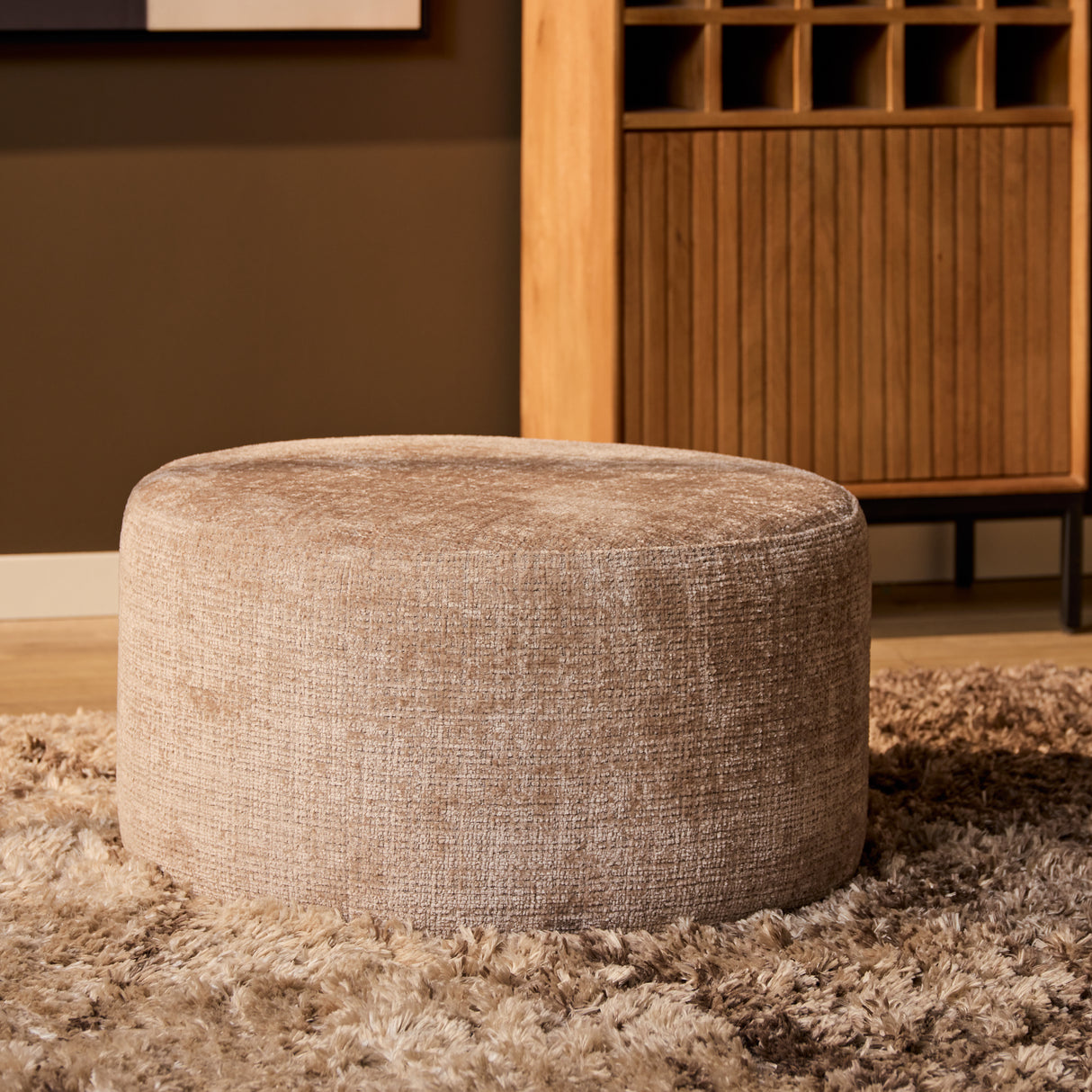 Hocker - Beige - Stof - 60 cm - Rond