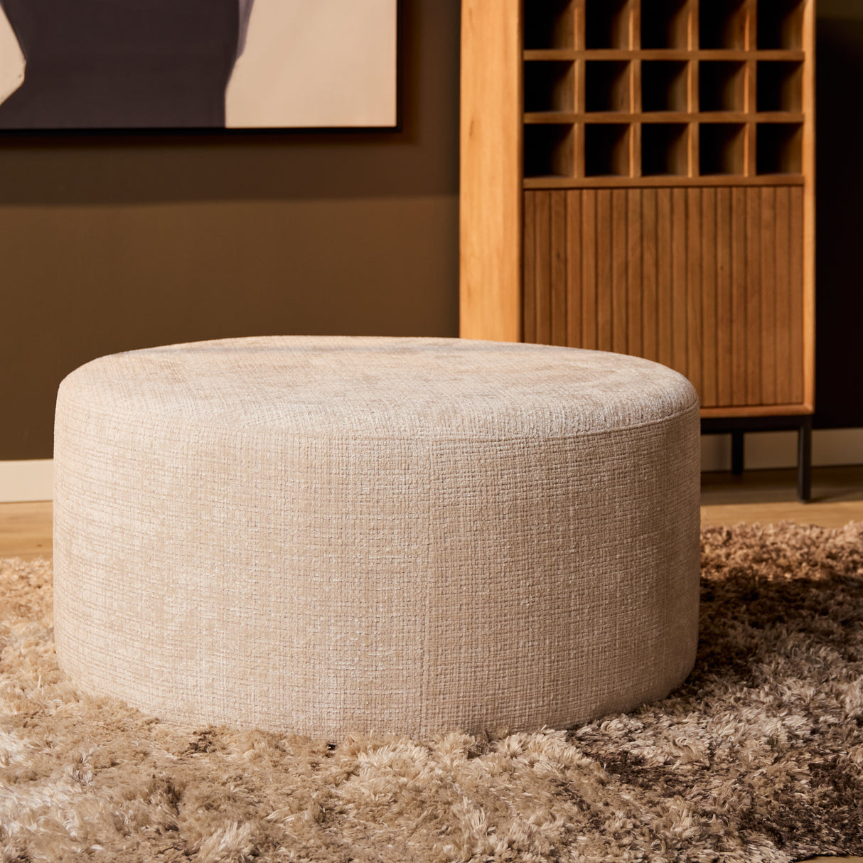 Ronde hocker - Naturel - Stof - 80 cm