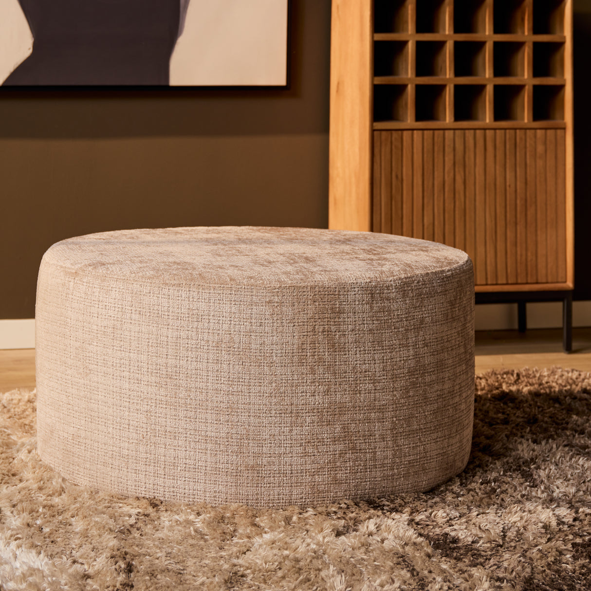 Hocker - Beige - Stof - 80 cm - Rond