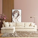 Hoekbank - Beige - Ribstof - Divan Links + 2,5-zits
