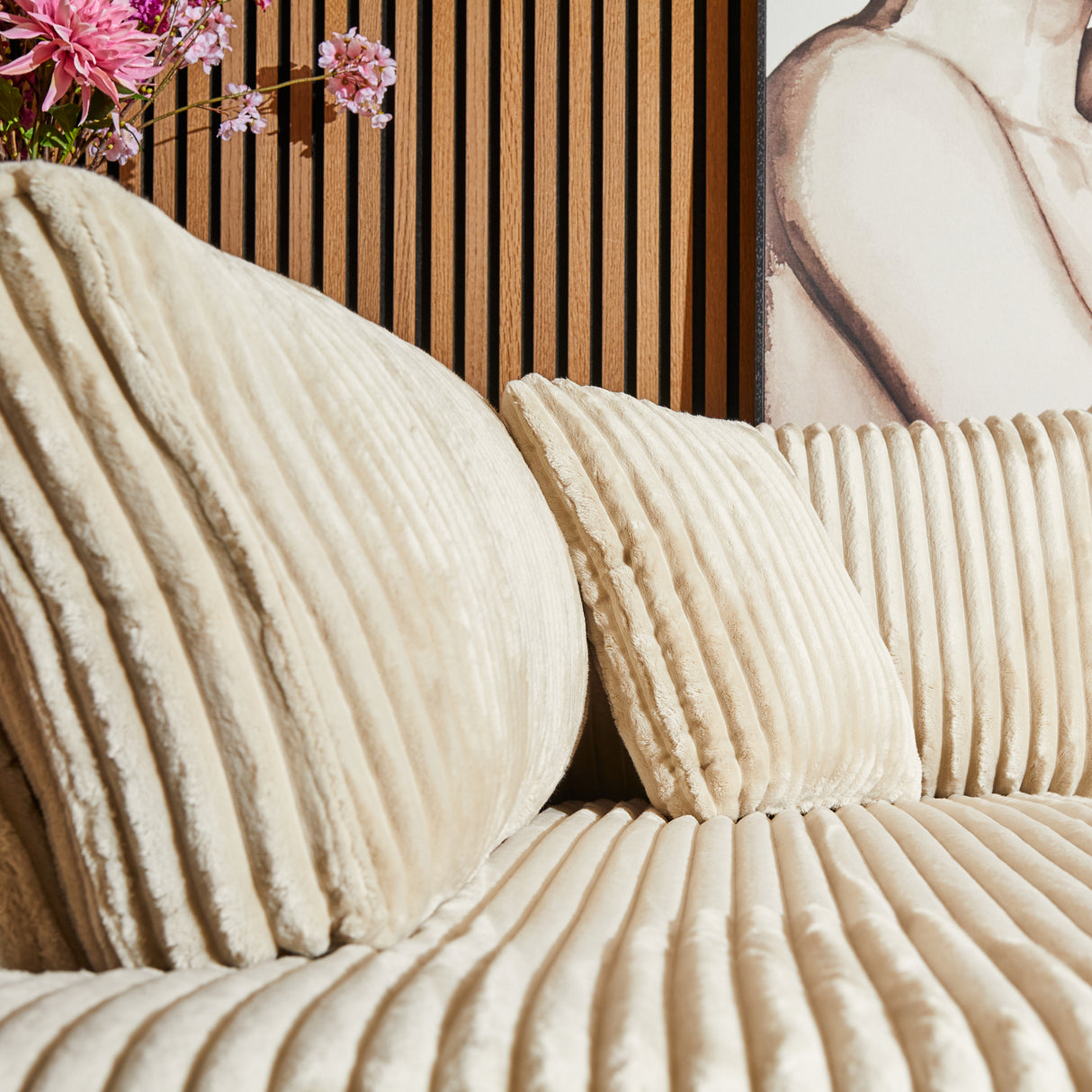 Hoekbank - Beige - 2,5-zits - Divan Rechts - Ribstof