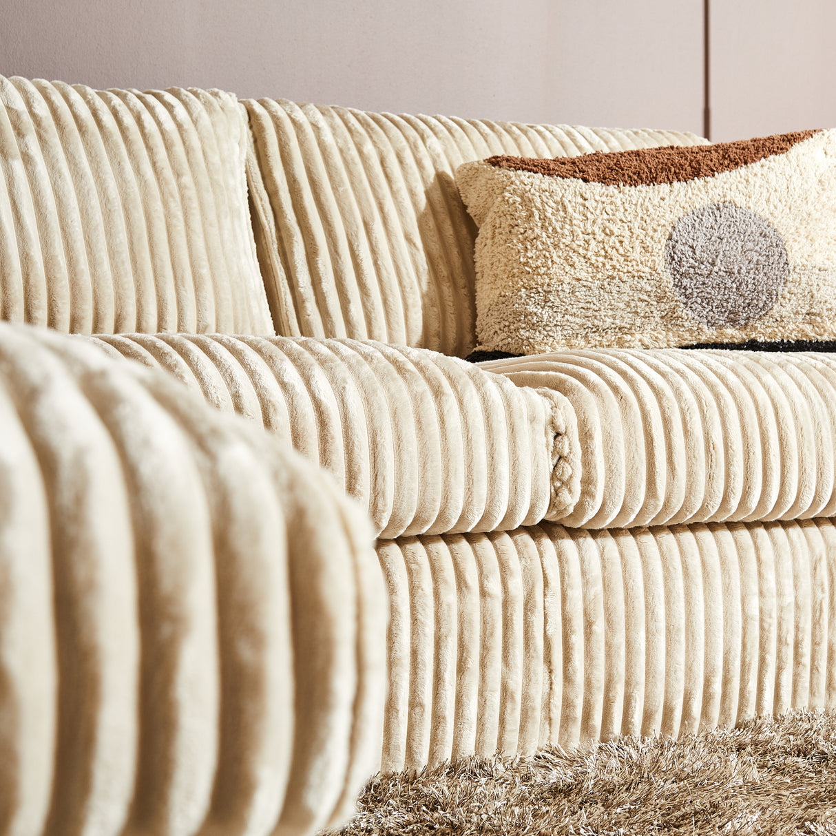 Hoekbank - Beige - Ribstof - Divan Links + 2,5-zits
