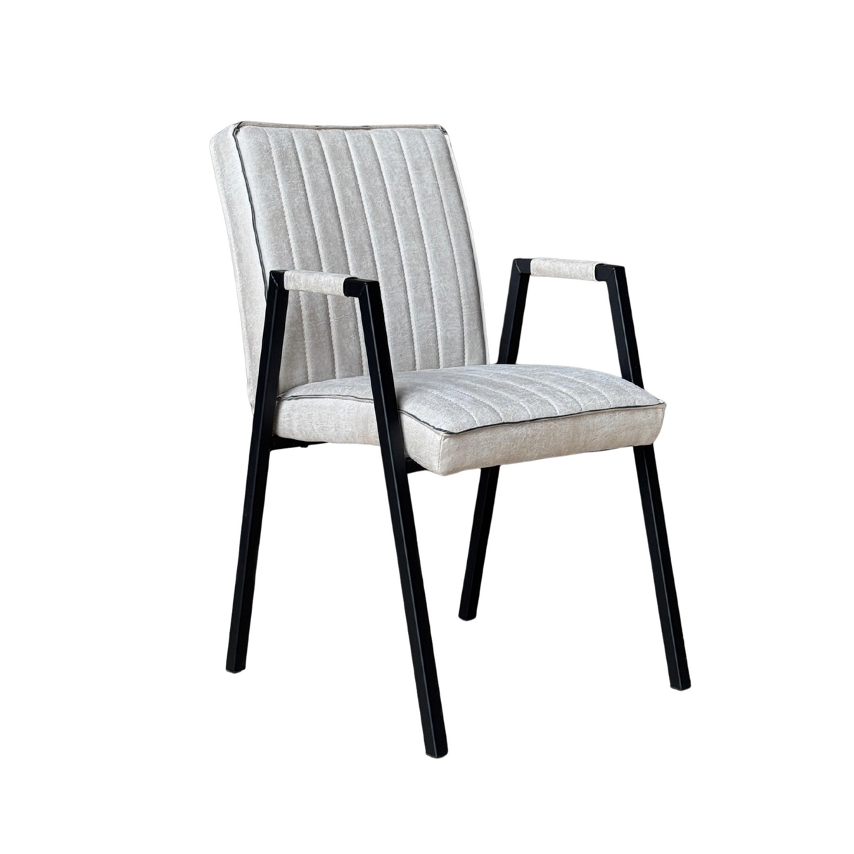 Eetkamerstoel - Beige - Met armleuning - Leer - Industrieel