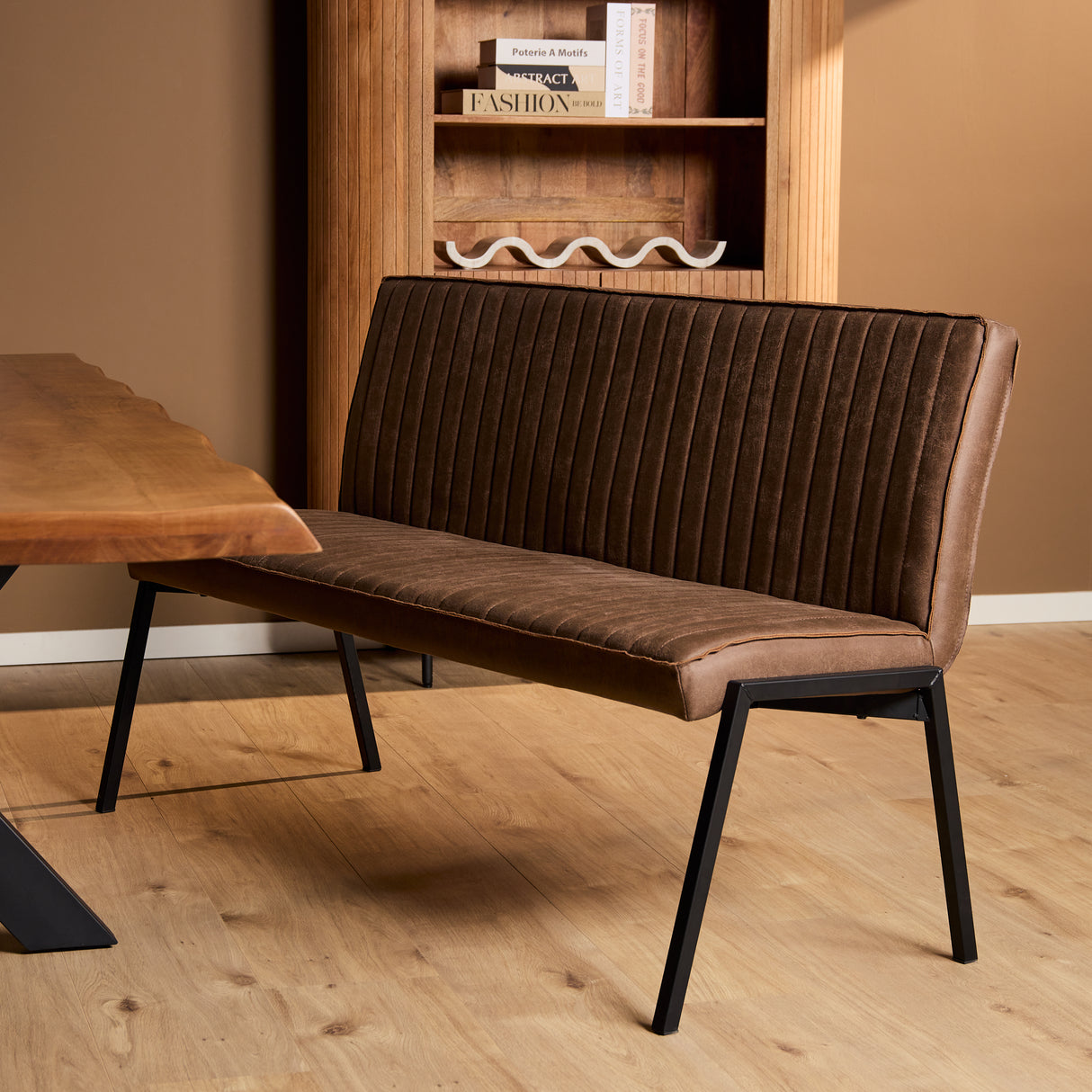Eetkamerbank - Bruin - Eco-leer - 155 cm - Industrieel