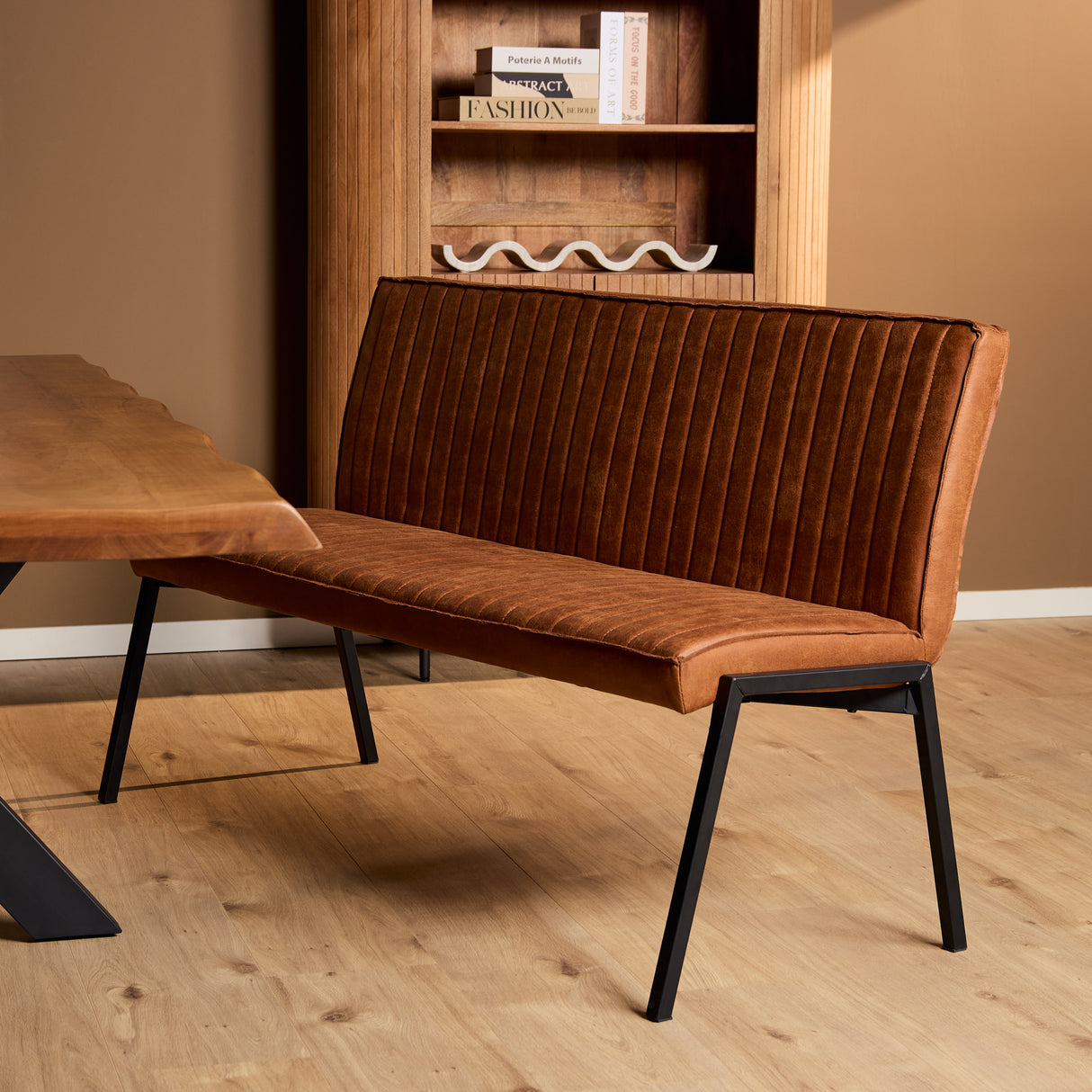Eetkamerbank - Cognac - Eco-leer - 155 cm - Industrieel