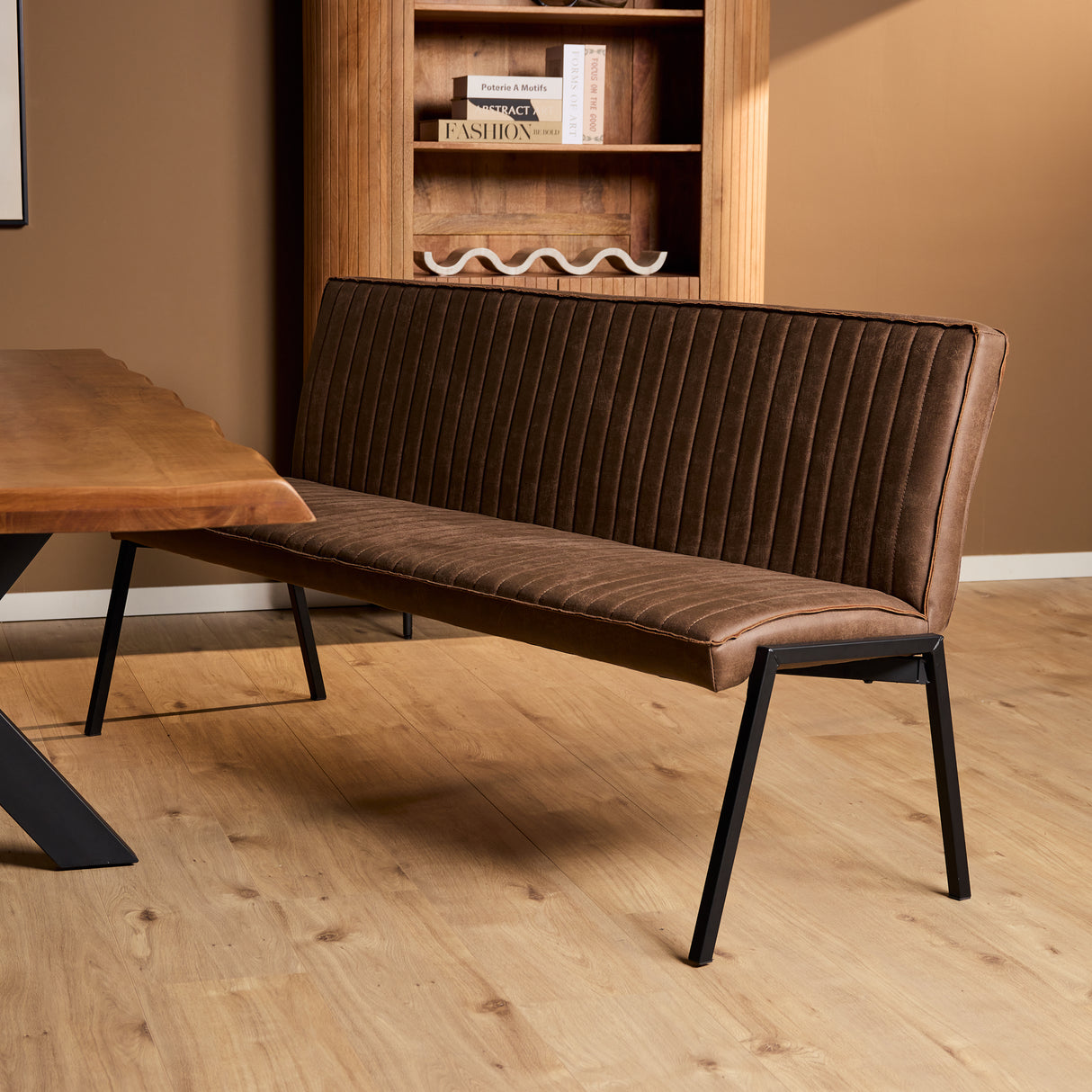Eetkamerbank - Bruin - Eco-leer - 185 cm - Industrieel