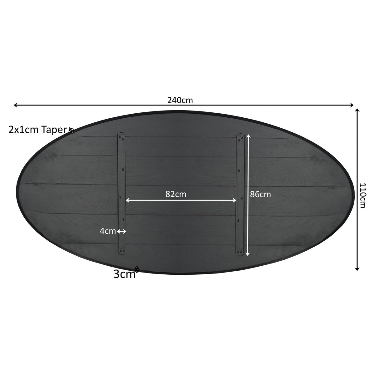 Eiken Blad Ferris Ovaal 240 cm Zwart
