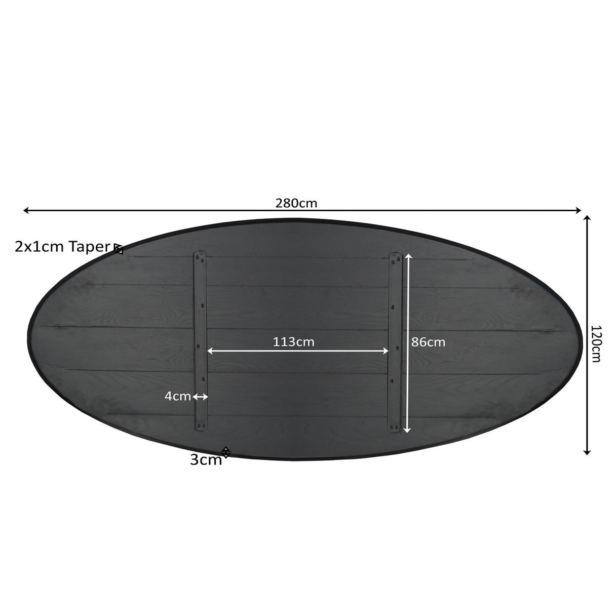 Eiken Blad Ferris Ovaal 280 cm Zwart