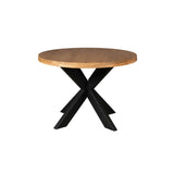 Eettafel - Naturel - Mangohout - Metaal - 120 cm - Rond