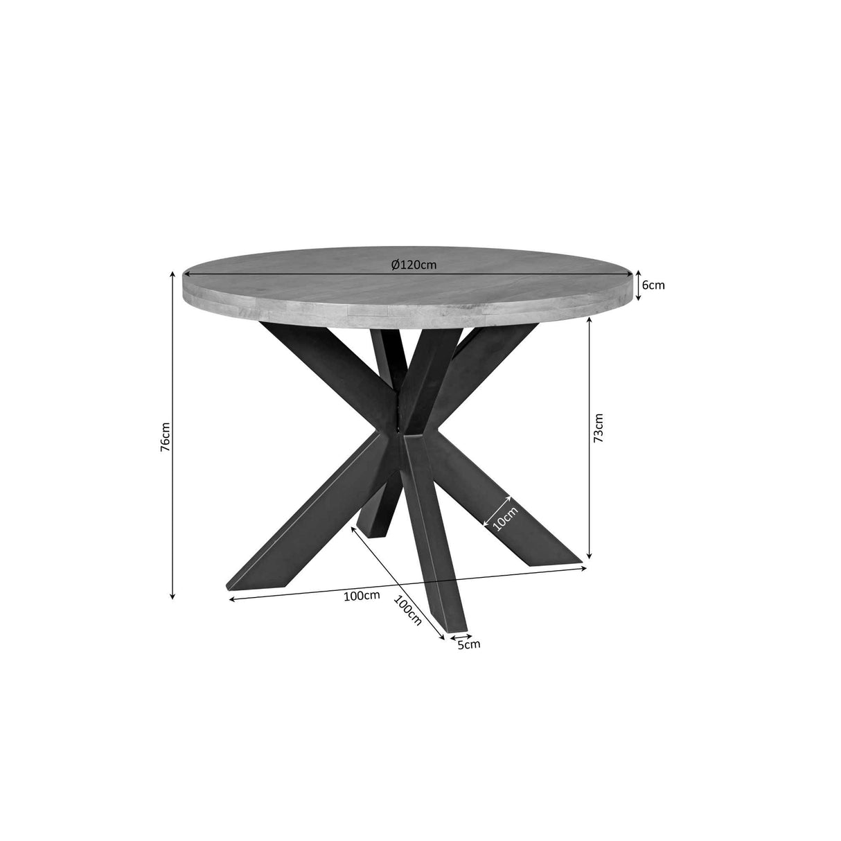 Eettafel - Naturel - Mangohout - Metaal - 120 cm - Rond