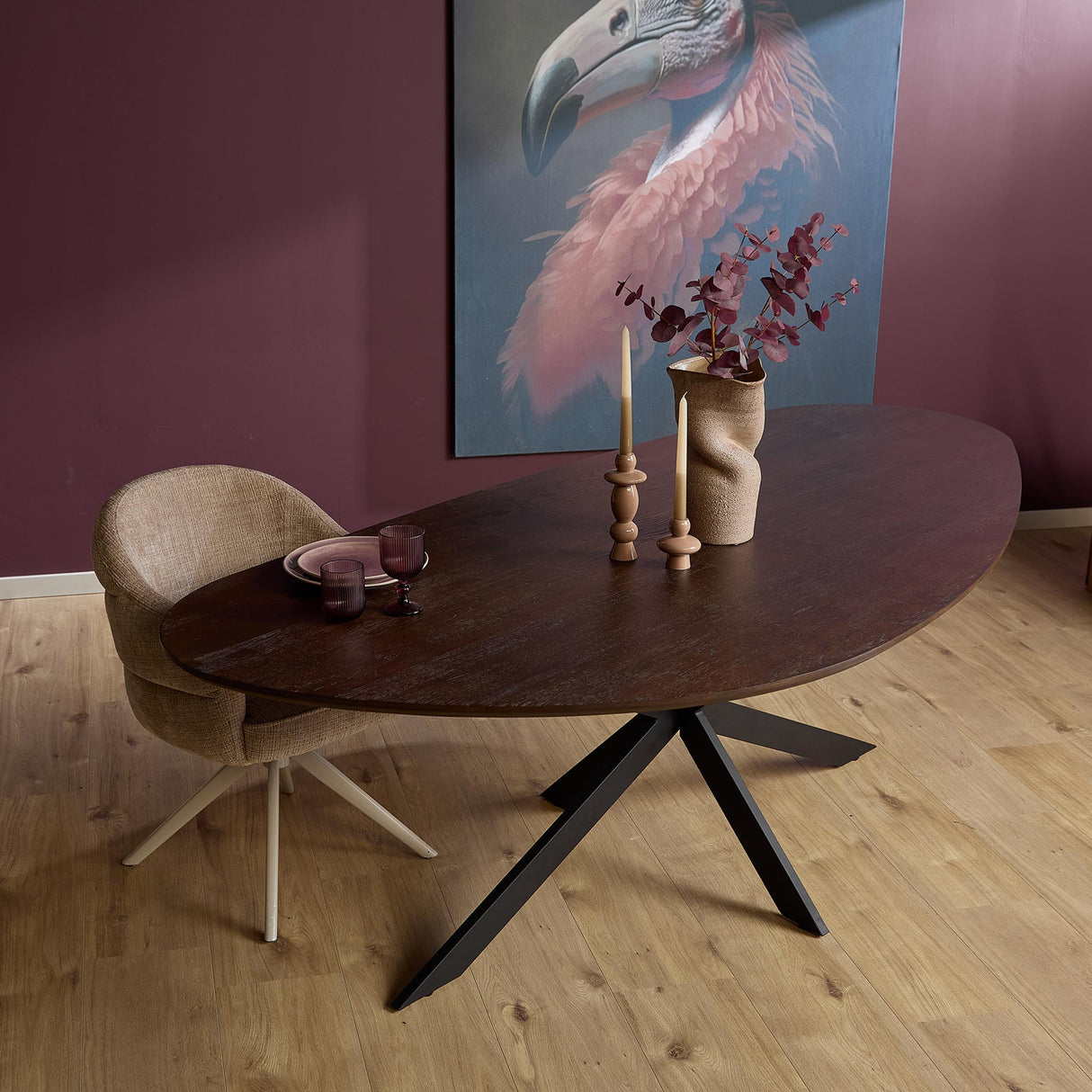 Organische Eettafel - Bruin Eikenhout - 210 cm - Matrixpoot