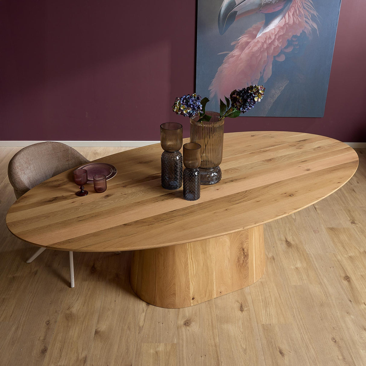 Ovale Eettafel - Naturel Eikenhout - 210 cm - Design Lattenpoot