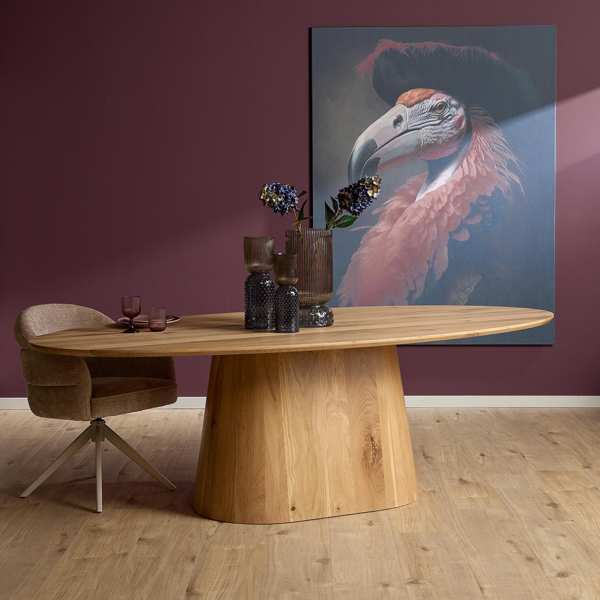 Ovale Eettafel - Naturel Eikenhout - 210 cm - Design Lattenpoot