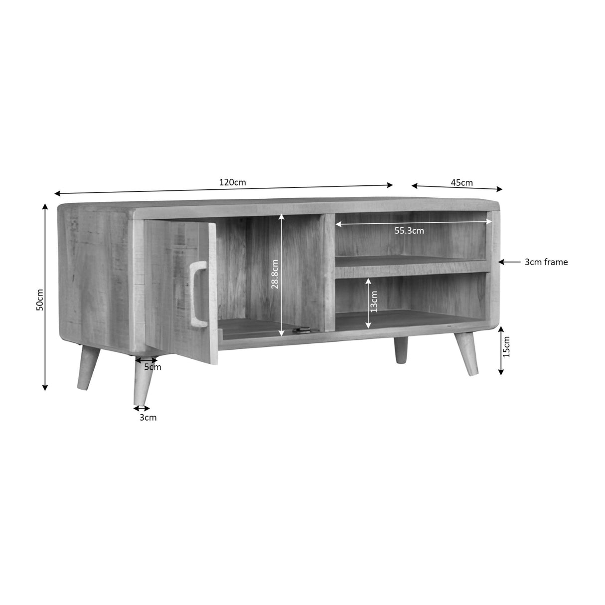 Dressoir - Bruin Mangohout - 210 cm - Verticaal Lattenpatroon - 4 Deuren