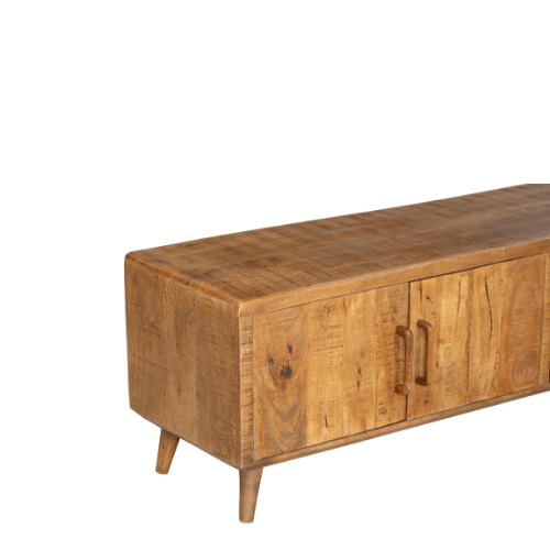 Tv-meubel - Naturel - Mangohout - 240 cm - 3 Deuren - 2 Vakken