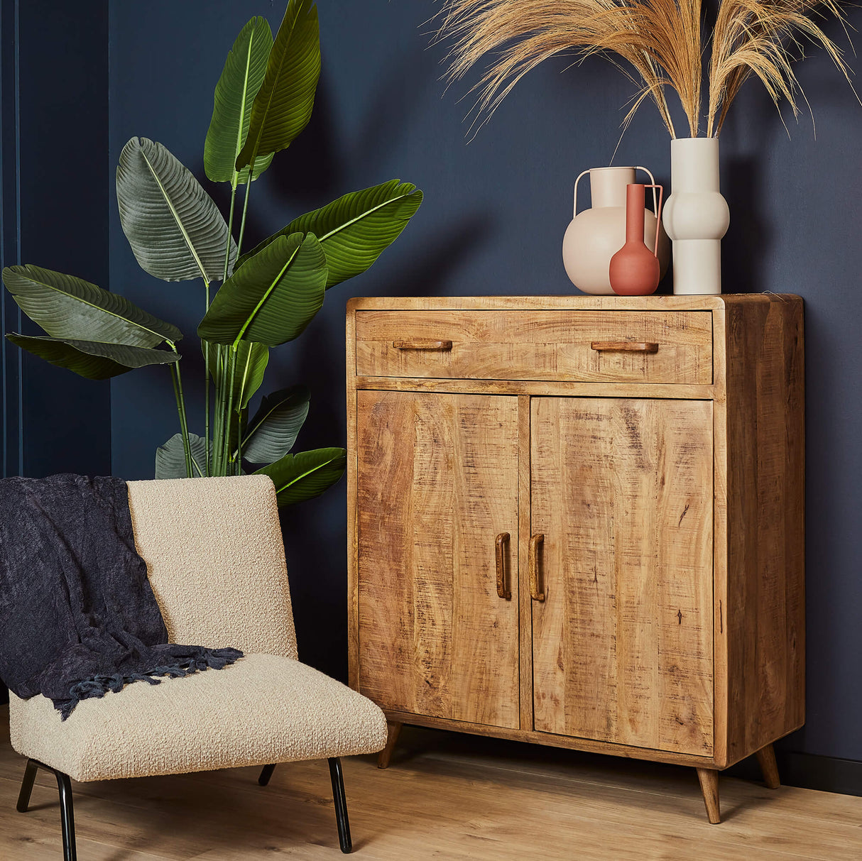 Kabinet - Naturel - Mangohout - 100 cm - 2 Deuren - 1 Lade
