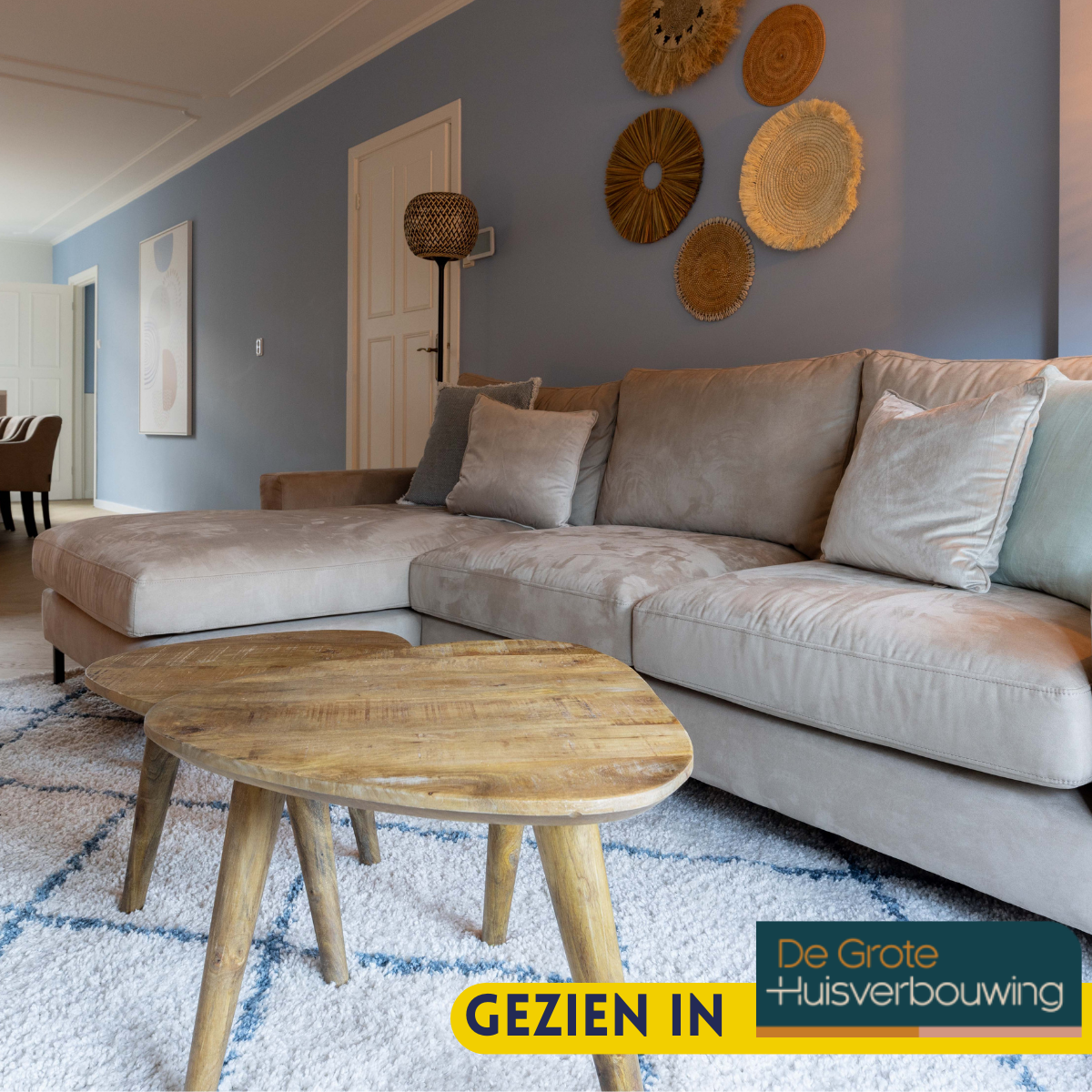 Salontafel set - Naturel - Mangohout - 60 cm - Driehoek