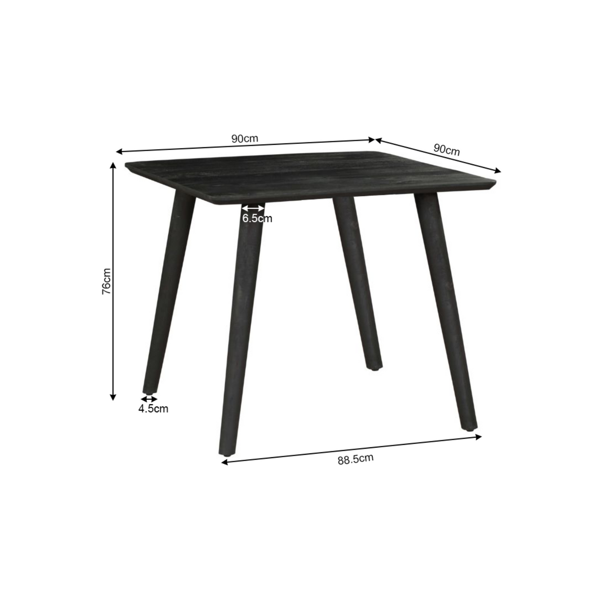 Eettafel - Zwart - Mangohout - 90 cm - Vierkant