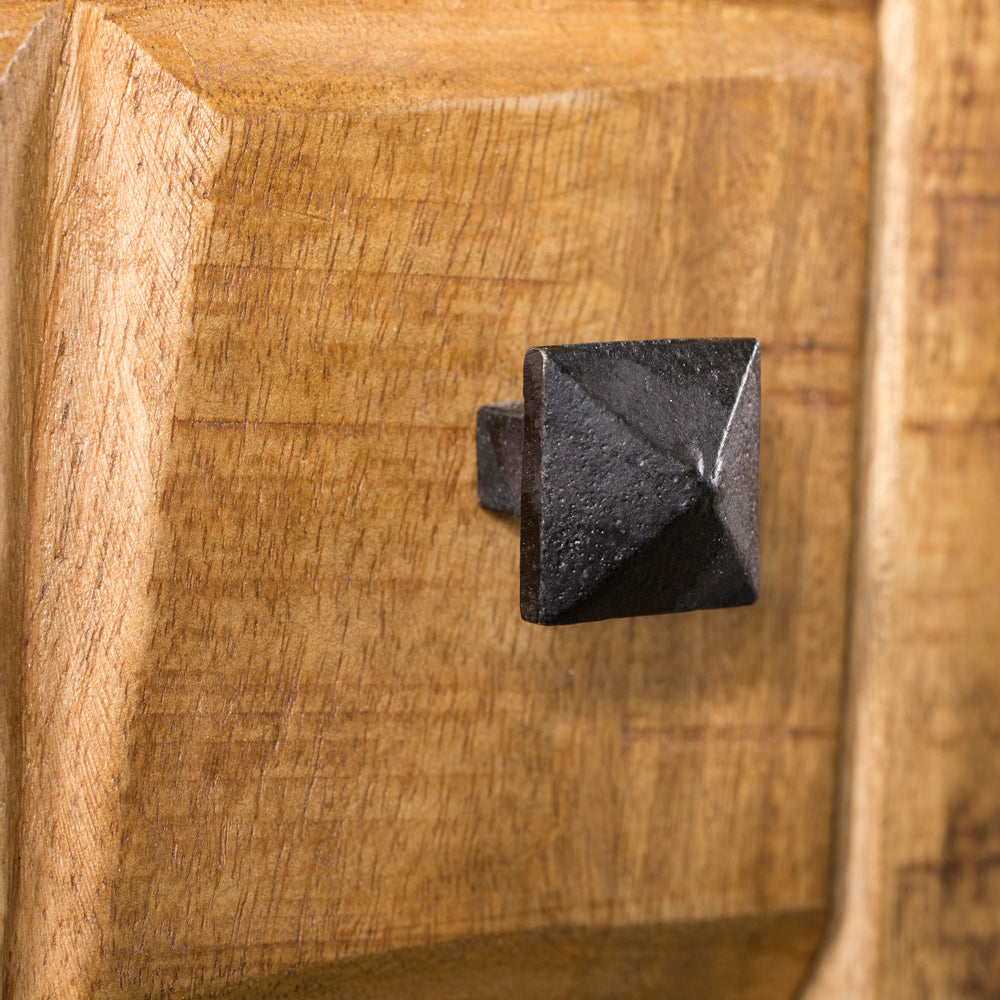 Tv-meubel Naturel Mangohout - 220 cm - Uniek Blokkenpatroon en Royale Opbergruimte
