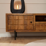 Tv-meubel - Naturel - Mangohout - Blokpatroon - 180 cm