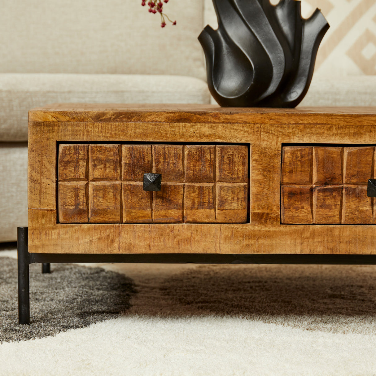 Salontafel - Vierkant - Naturel - Mangohout - 80 cm