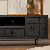 Tv-meubel - Zwart - Mangohout - Blokpatroon - 120 cm