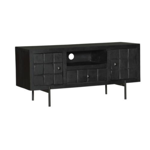 Tv-meubel - Zwart - Mangohout - Blokpatroon - 120 cm