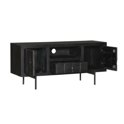 Tv-meubel - Zwart - Mangohout - Blokpatroon - 120 cm