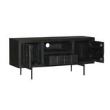 Tv-meubel - Zwart - Mangohout - Blokpatroon - 120 cm