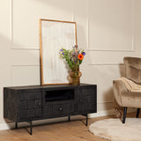 Tv-meubel - Zwart - Mangohout - Blokpatroon - 120 cm