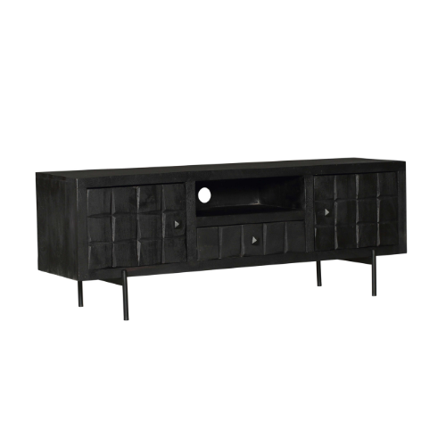 Tv-meubel - Zwart - Mangohout - Blokpatroon - 150 cm