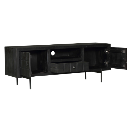 Tv-meubel - Zwart - Mangohout - Blokpatroon - 150 cm