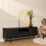 Tv-meubel - Zwart - Mangohout - Blokpatroon - 150 cm