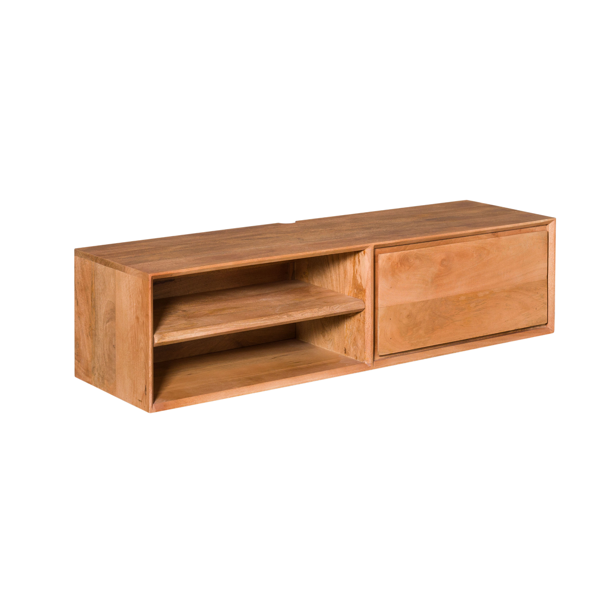 Zwevend Tv-meubel - Naturel Mangohout - 120 cm - 1 Lade & 2 Open Vakken