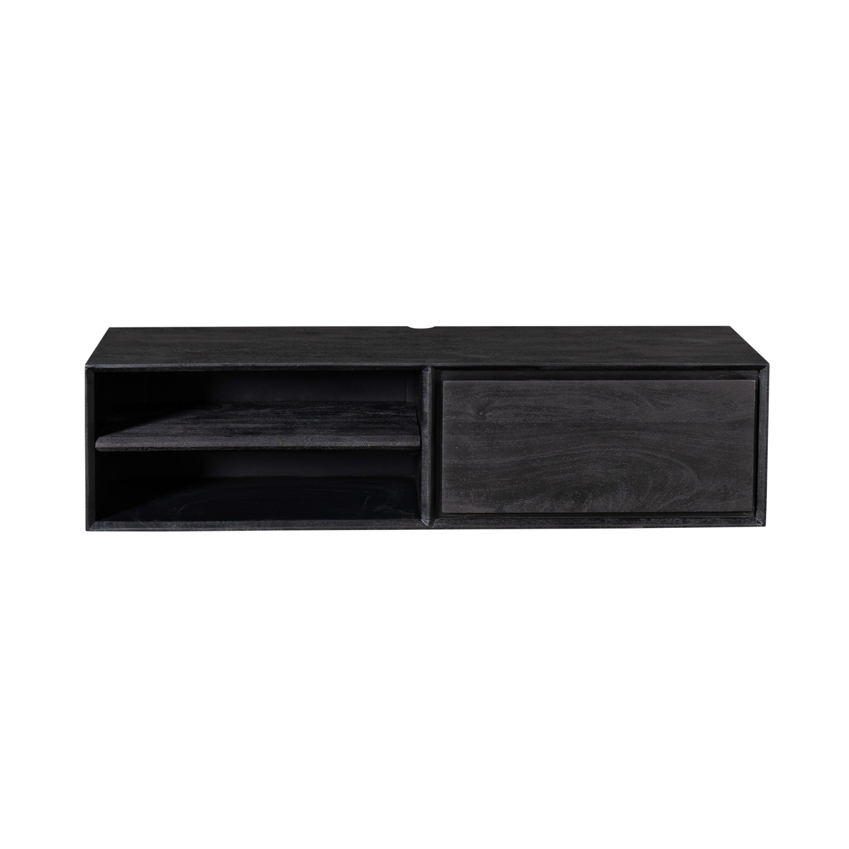 Zwevend Tv-meubel - Zwart Mangohout - 120 cm - 1 Lade & 2 Open Vakken