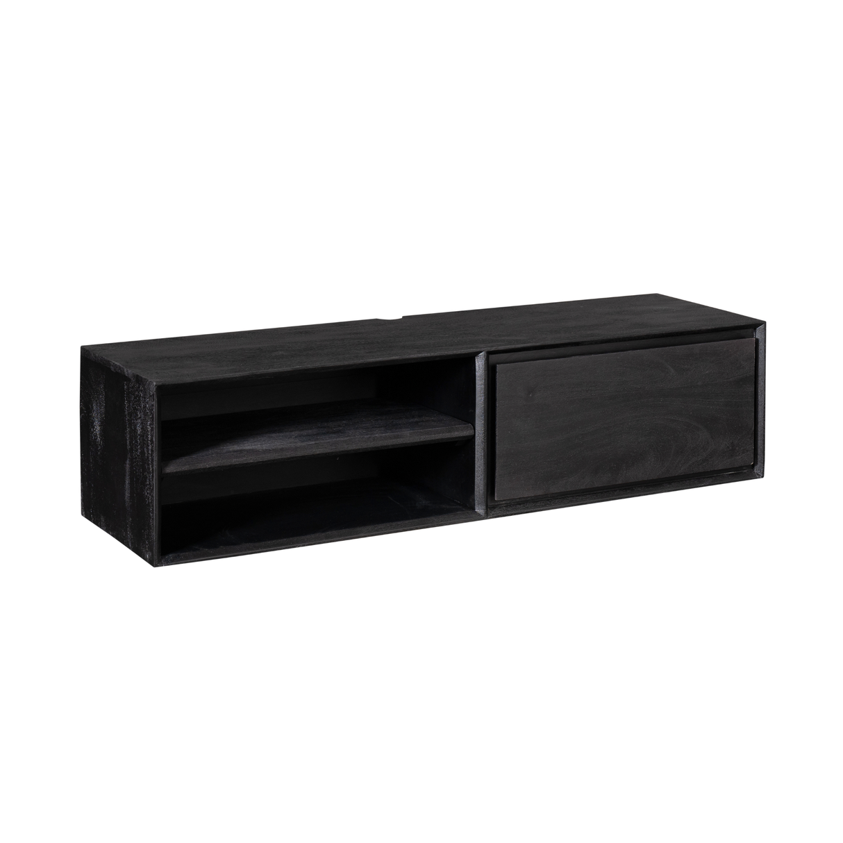 Zwevend Tv-meubel - Zwart Mangohout - 120 cm - 1 Lade & 2 Open Vakken