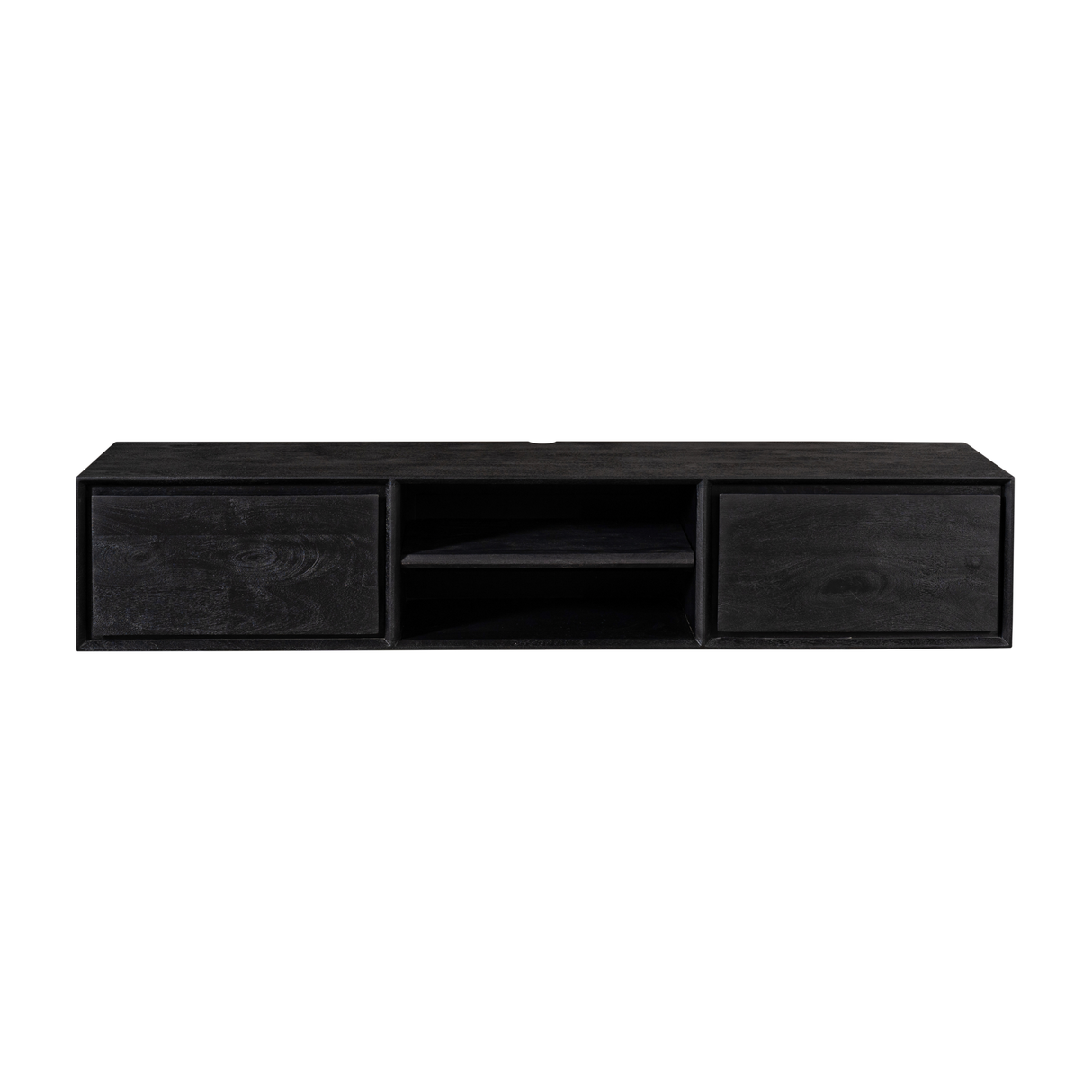 Zwevend Tv-meubel - Zwart Mangohout - 160 cm - 2 Lades & 2 Open Vakken