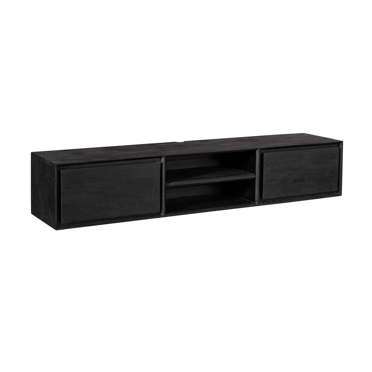 Zwevend Tv-meubel - Zwart Mangohout - 160 cm - 2 Lades & 2 Open Vakken