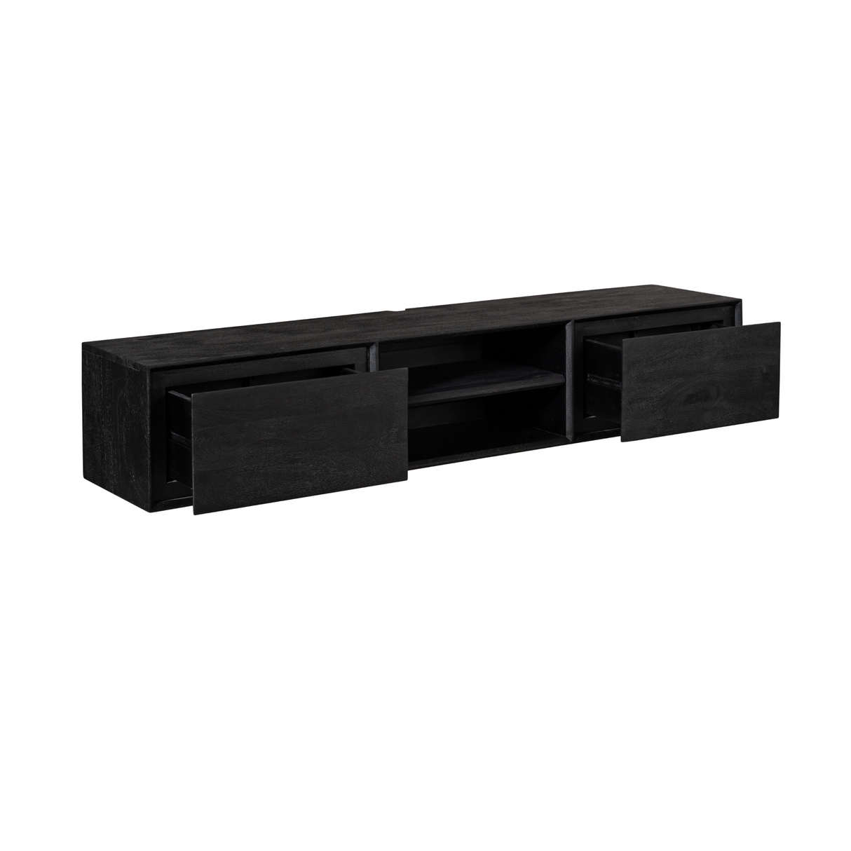 Zwevend Tv-meubel - Zwart Mangohout - 160 cm - 2 Lades & 2 Open Vakken