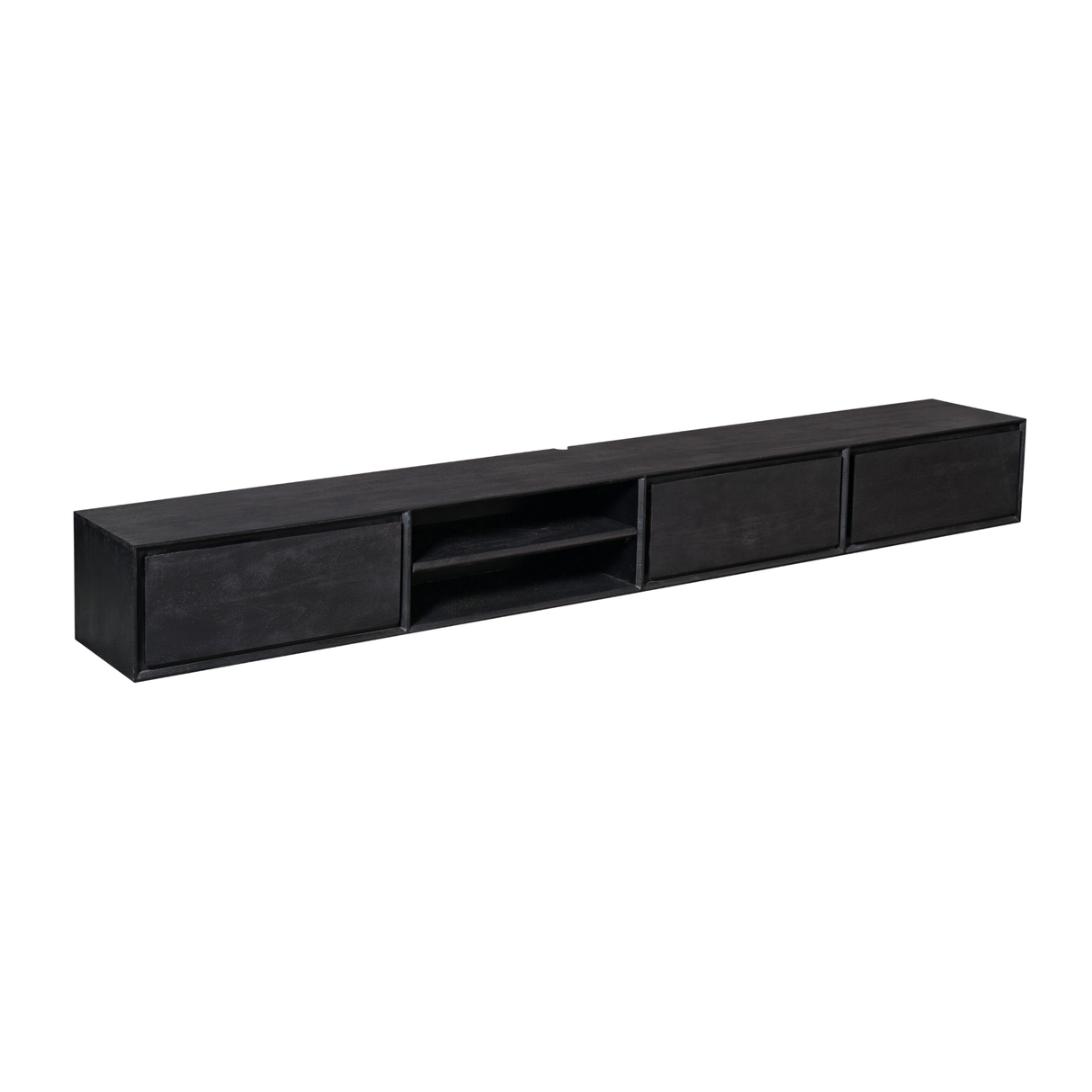 Zwevend Tv-meubel - Zwart Mangohout - 240 cm - 3 Lades & 2 Open Vakken