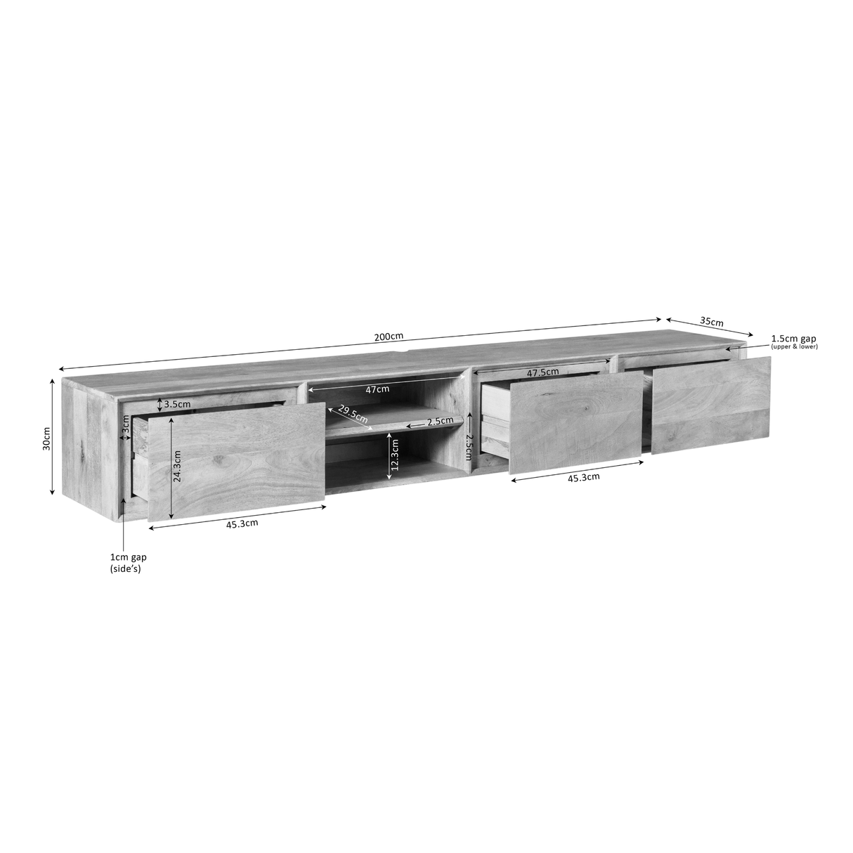 Zwevend tv meubel Ambiance Brown | 200 cm