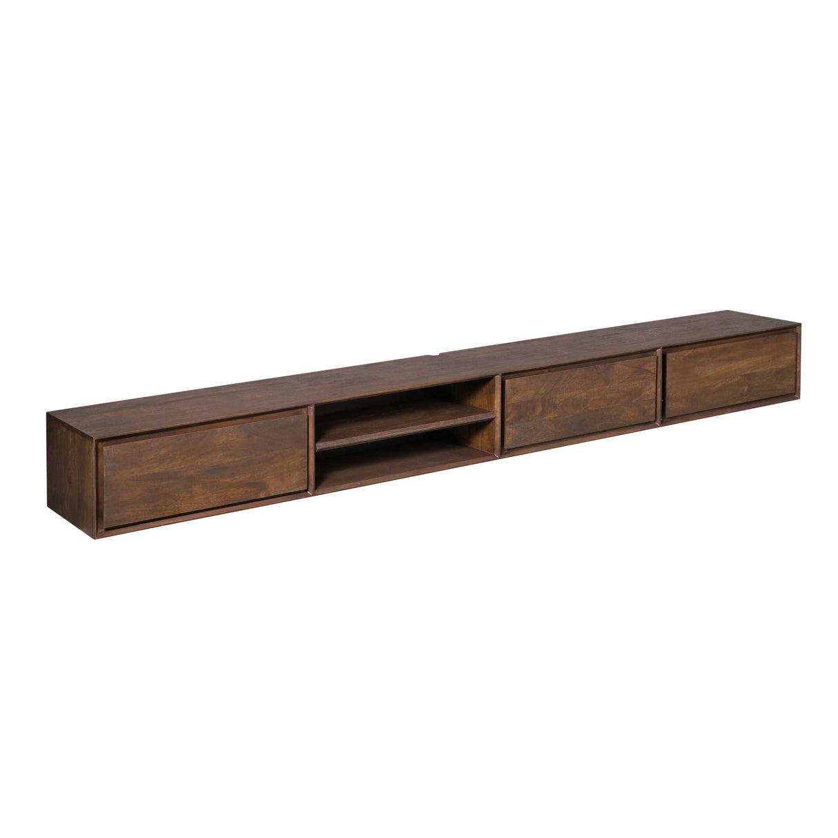 Zwevend TV-meubel - 240 cm - Bruin Mangohout - 3 Laden & 2 Open Vakken
